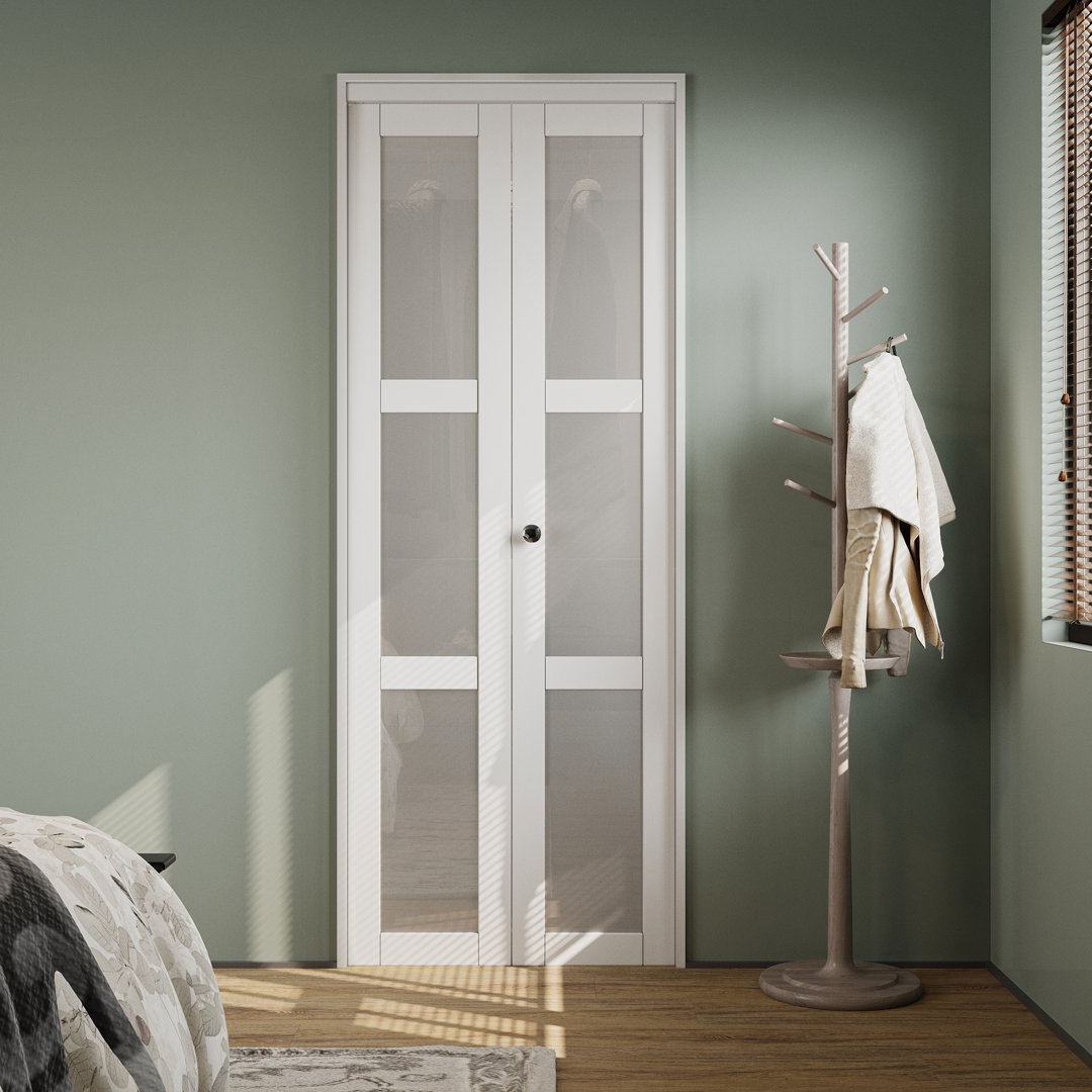 LuminaMatte™ 3-Lite Glass Door Solid Manufactured Wood Bi-Fold Door with Installation Hardware Kit(Closet-pantry door)